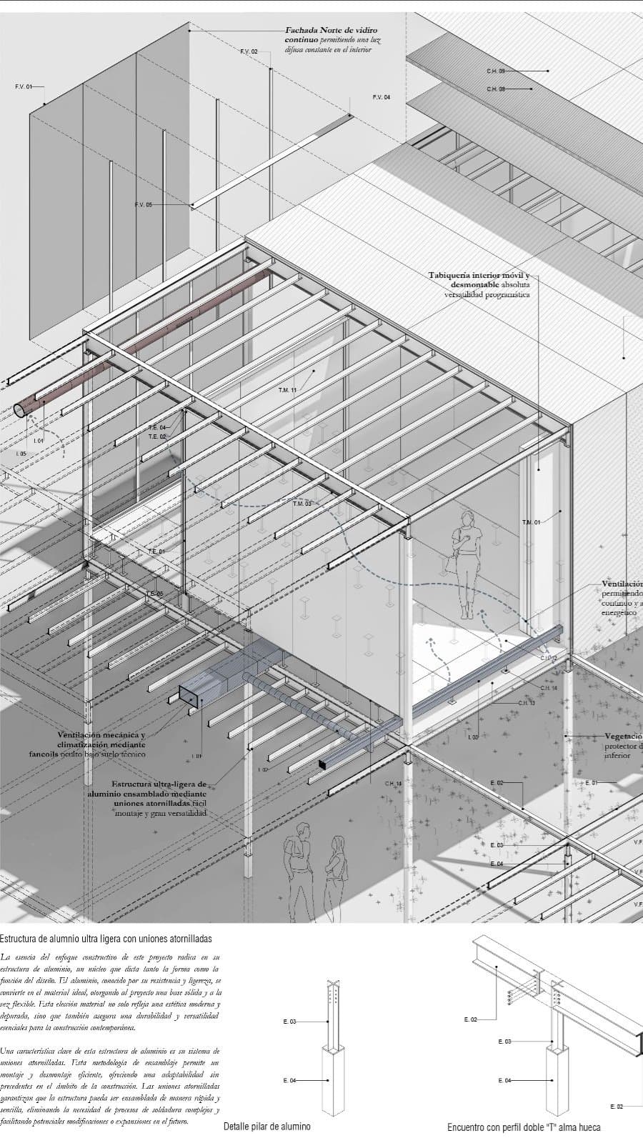 TFM «vestigios del agua» — 01 — axonometría constructiva