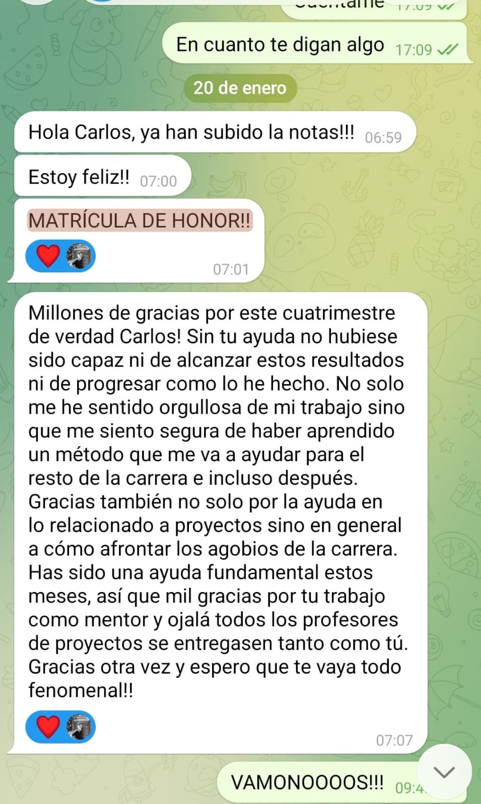 «MATRÍCULA DE HONOR… sin tu ayuda no hubiese sido capaz»