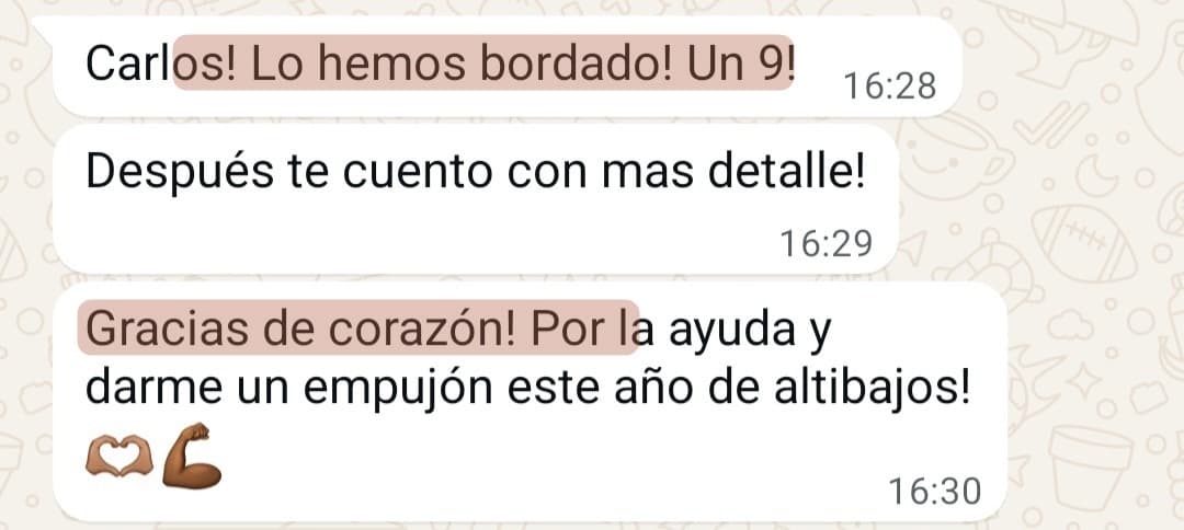 «Lo hemos bordado, un 9. Gracias de corazón»