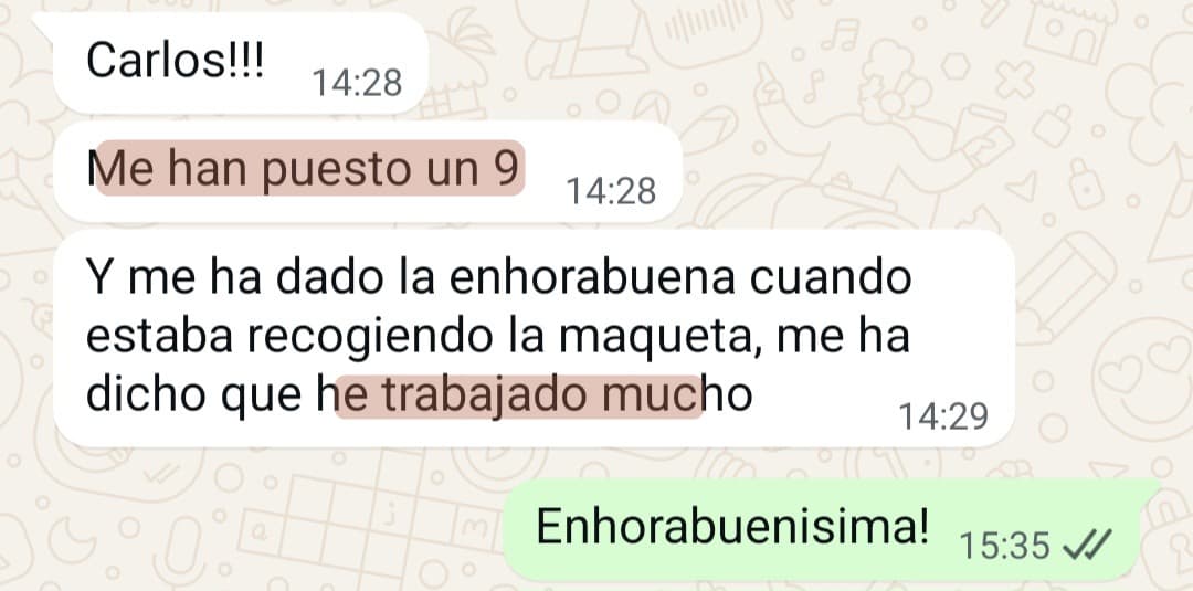 «Me han puesto un 9… me ha dicho que he trabajado mucho»
