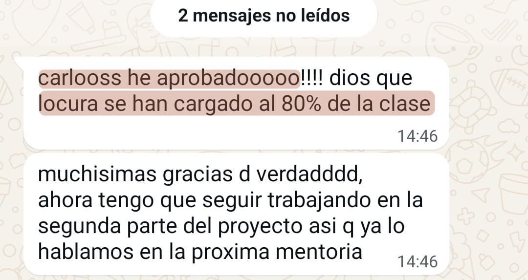«He aprobado!!!! dios que locura, se han cargado al 80% de la clase»