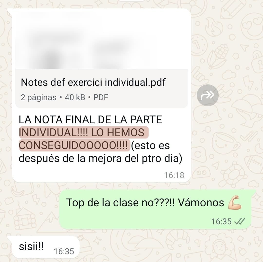 «LA NOTA FINAL DE LA PARTE INDIVIDUAL!!!! LO HEMOS CONSEGUIDOOOOO»