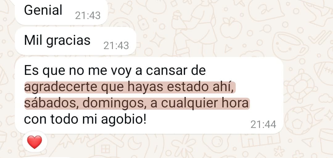 «No me voy a cansar de agradecerte que hayas estado ahí: sábados, domingos, a cualquier hora»