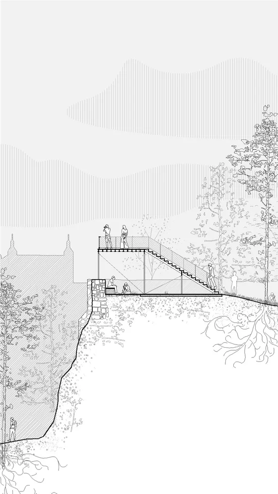Lámina de proyecto: sección sobre el paisaje