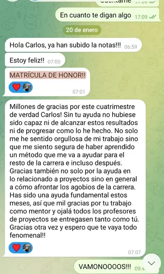 «MATRÍCULA DE HONOR… sin tu ayuda no hubiese sido capaz»