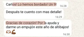 «Lo hemos bordado, un 9. Gracias de corazón»