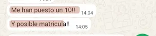 «Me han puesto un 10 y posible matrícula»