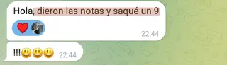 «Dieron las notas y saqué un 9»