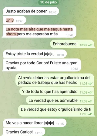 «Un 8. La nota más alta que me saqué hasta ahora»