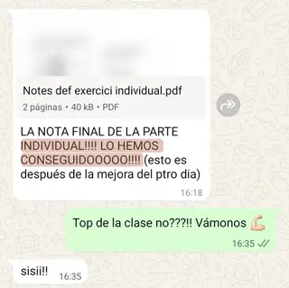 «LA NOTA FINAL DE LA PARTE INDIVIDUAL!!!! LO HEMOS CONSEGUIDOOOOO»