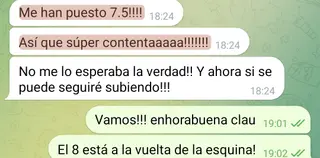 «Me han puesto 7.5!!!! Así que súper contentaaaaa»