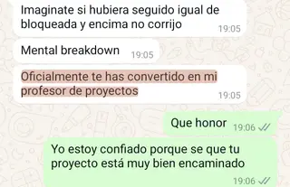 «Oficialmente te has convertido en mi profesor de proyectos»