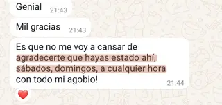 «No me voy a cansar de agradecerte que hayas estado ahí: sábados, domingos, a cualquier hora»